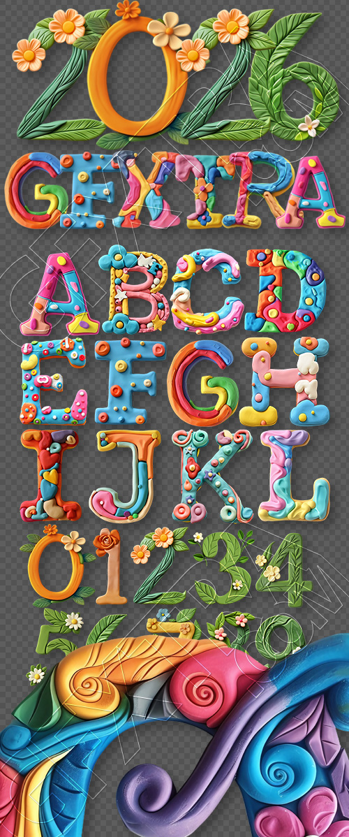 3D Clay Playdough Alphabet & Numbers PNG
