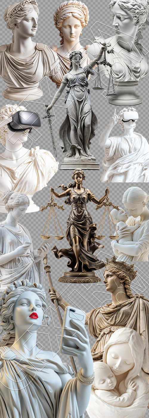 Roman Sculptures, Inovation Statues, Lady Justice and Buddha 27xPNG