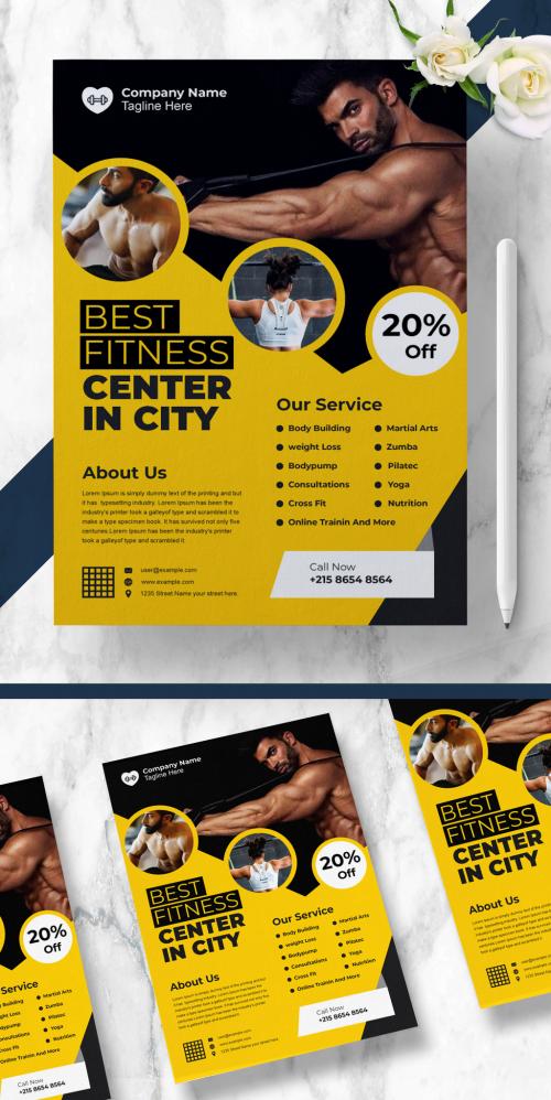 Fitness Flyer Yellow Color Health Layout Medical Poster - 460401132