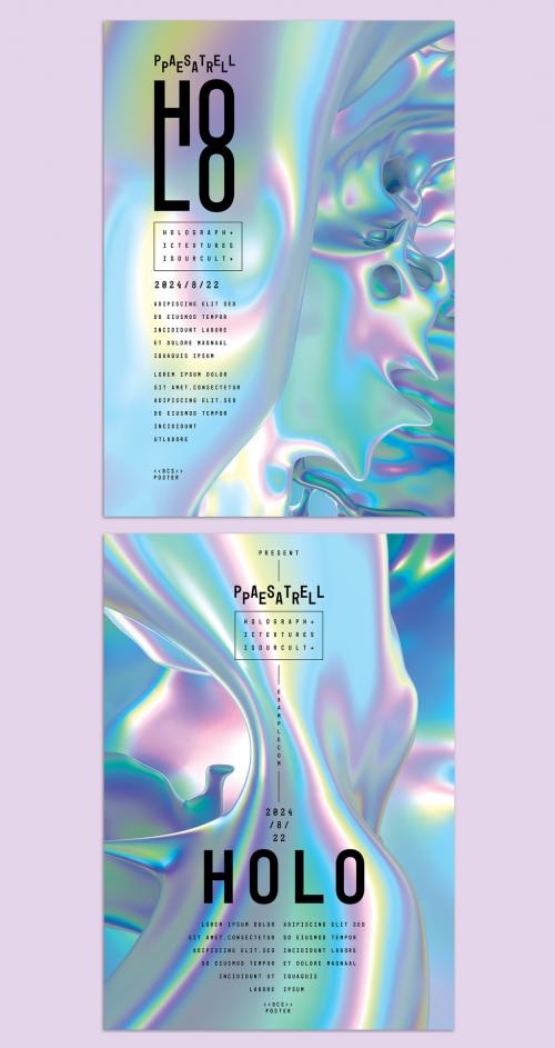 Modern Posters Layout with Abstract Iridescent Holographic Foil Background - 461120614