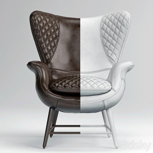 Volker Industrial Walnut Brown Leather Highback Living Room Chair