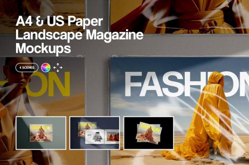 A4 & US Paper Landscape Magazine Mockups