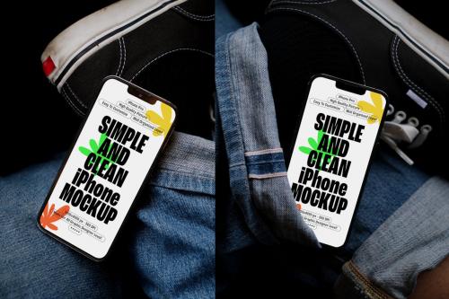 Holding iPhone Mockup in Jeans Pocket - KRV