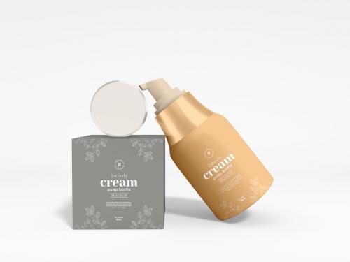 Cosmetic Beauty Pump Bottle Packaging Mockup Set