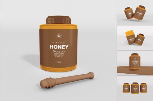 Glass Honey Jar Branding Mockup Set