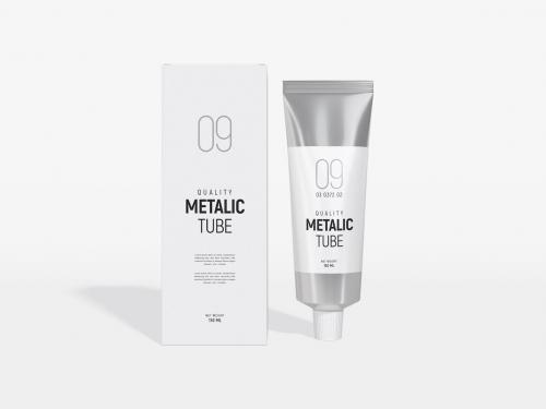 Glossy metallic Cosmetic Tube Packaging Mockup Set