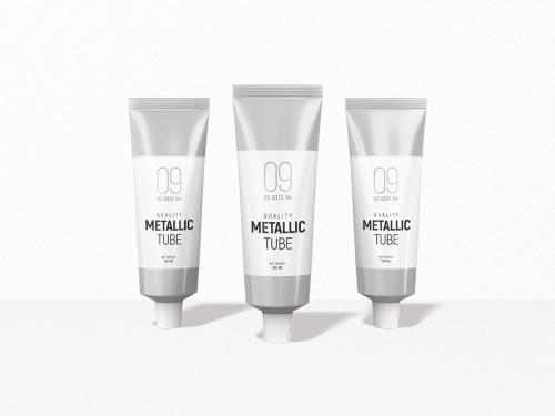 Glossy metallic Cosmetic Tube Packaging Mockup Set
