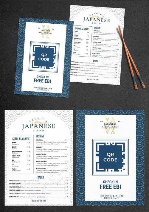 Japanese Sushi Restaurant Menu Flyer with Qr Code Placeholder - 461123494
