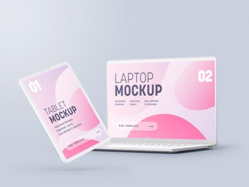 Clay Laptop and Tablet Multi Device Mockup - 461123804