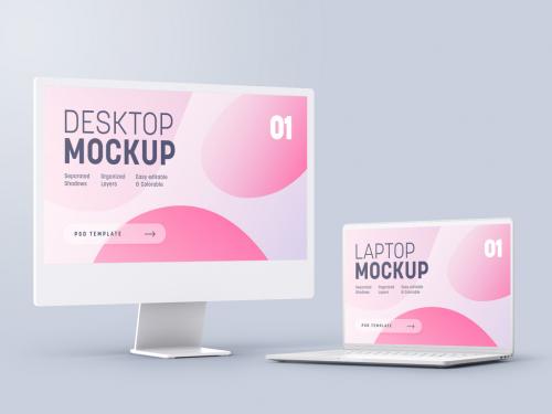 Clay Display and Laptop Multi Device Mockup - 461124299