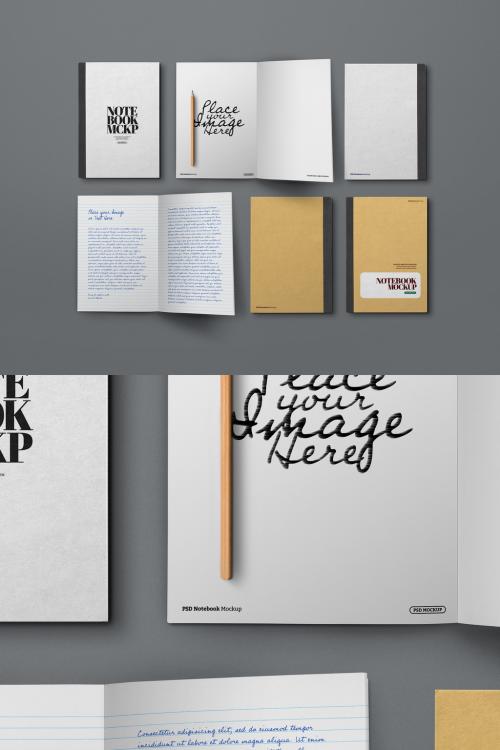 Notebook Mockup with Kraft Lined Paper - 461125408