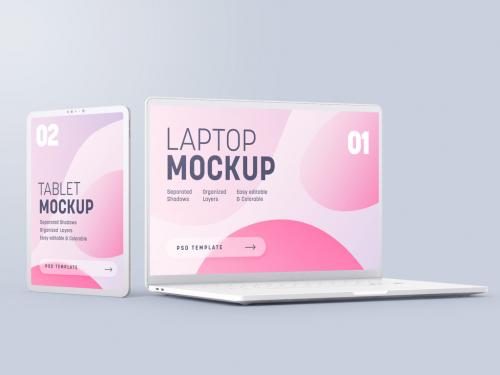 Clay Tablet and Laptop Multi Device Mockup - 461125537