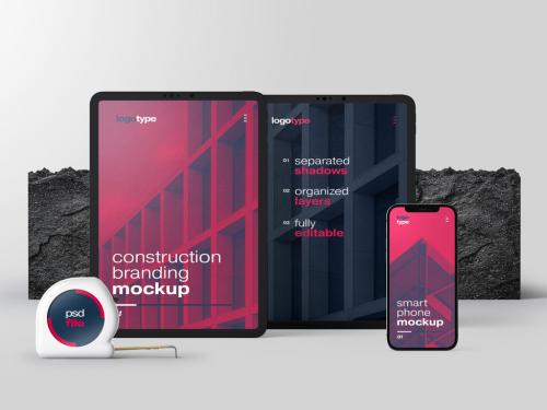 Construction and Architecture Branding Stationery Mockup with Tablet and Phone - 461126033