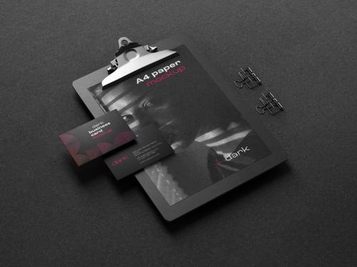 Dark Stationery Branding Mockup with Letterhead and Business Card - 461126872