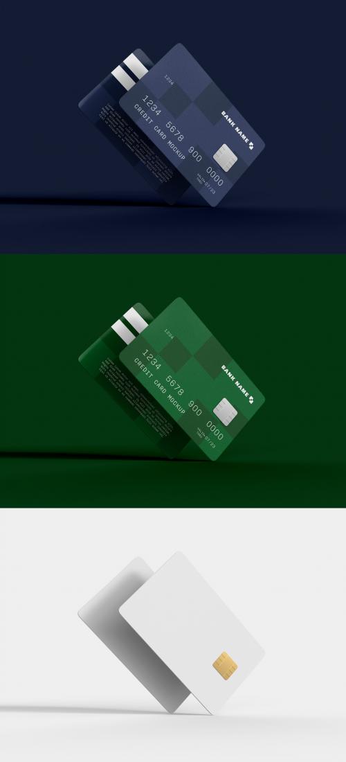 Front and Back View of Plastic Credit Card Mockup - 461126887