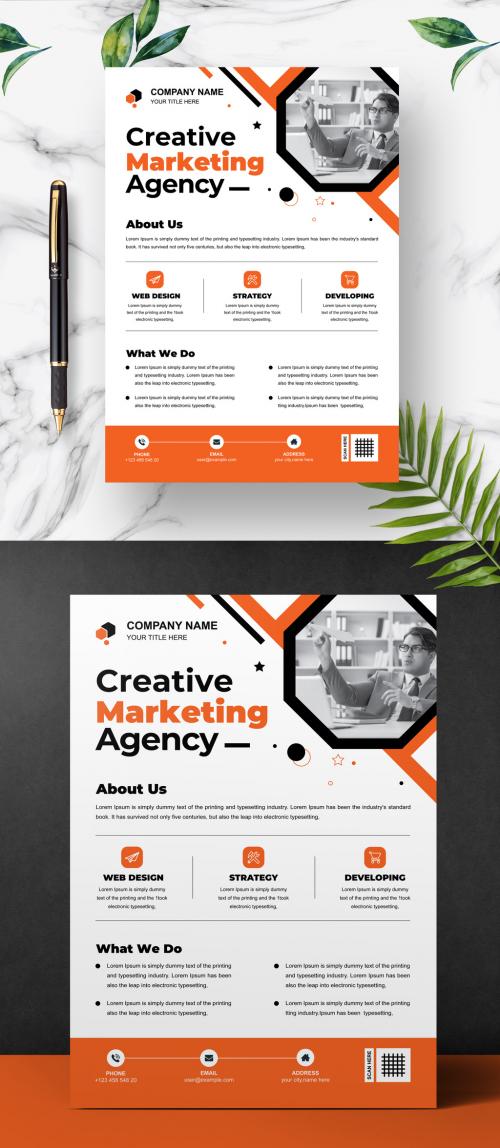 Corporate Flyer Layout with Graphic Elements and Orange Accents - 461127245