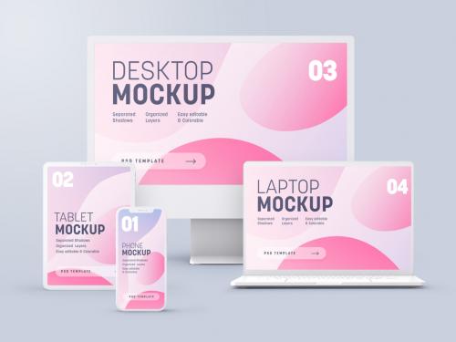 Clay Multi Device Mockup with Display Smartphone Tablet and Laptop - 461127346