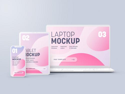 Clay Multi Device Mockup with Smartphone Tablet and Laptop - 461127756