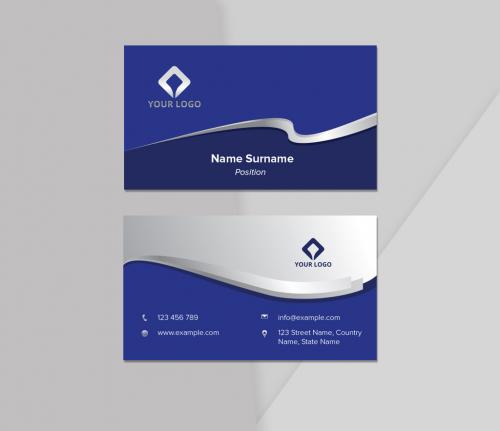 Business Card with Blue and Silver Ribbon Accents - 461340676