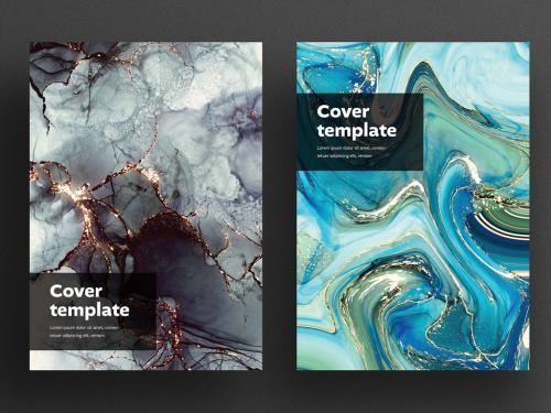 Brochure Cover Layouts with Abstract Alcohol Ink Backgrounds - 461348158
