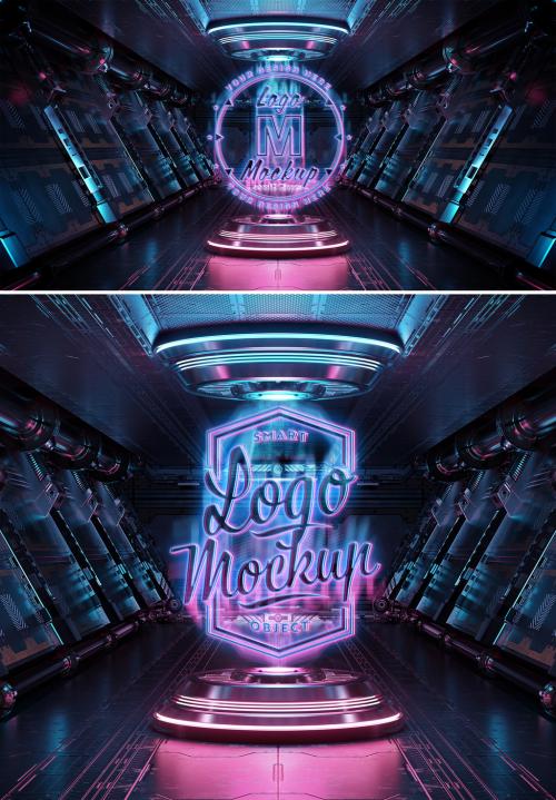 Glowing Neon Logo Mockup with Hologram Effect - 461350590