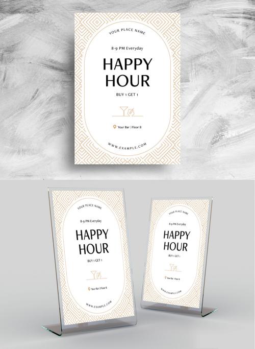 Art Deco Happy Hour Flyer for Upscale Hotel Cocktail Bars - 461500481
