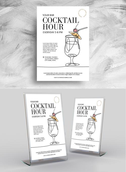 Cocktail Hour Flyer for Happy Hour Bar Promotions with Tiki Cocktail Line Art - 461500490
