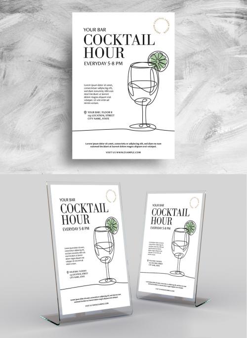 Cocktail Bar Flyer with Wine Glass Illustration - 461500564