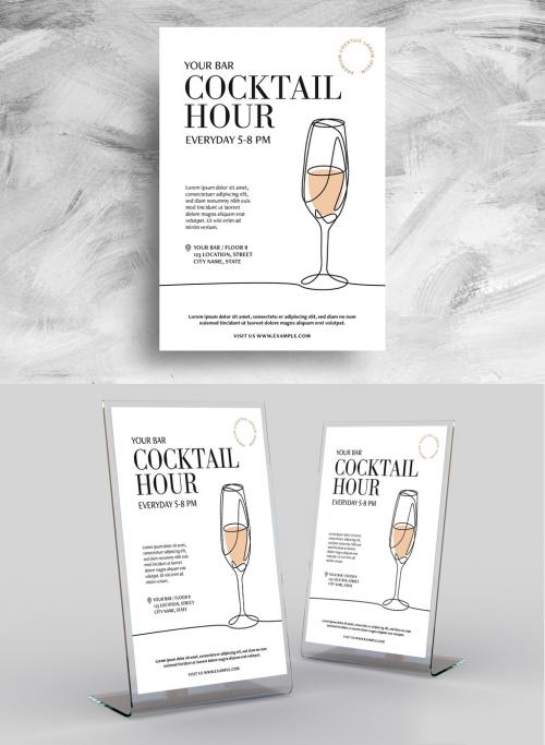 Cocktail Bar Flyer with Bellini Champagne Flute Illustration - 461500581