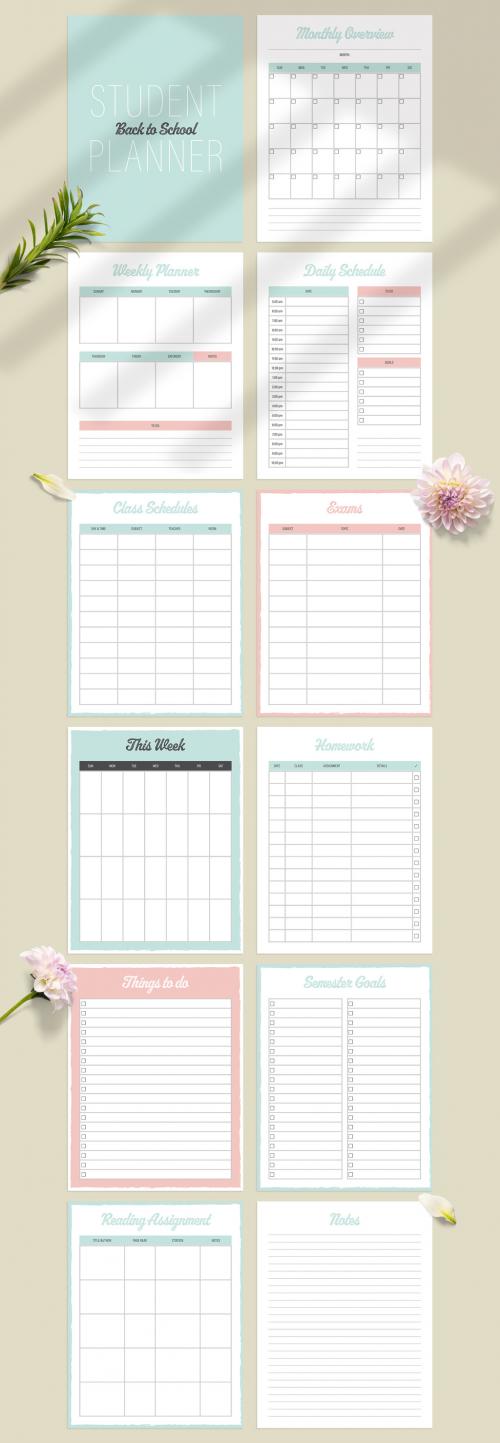 Student Planner Layout with Pastel Green and Pink Accents - 461596241