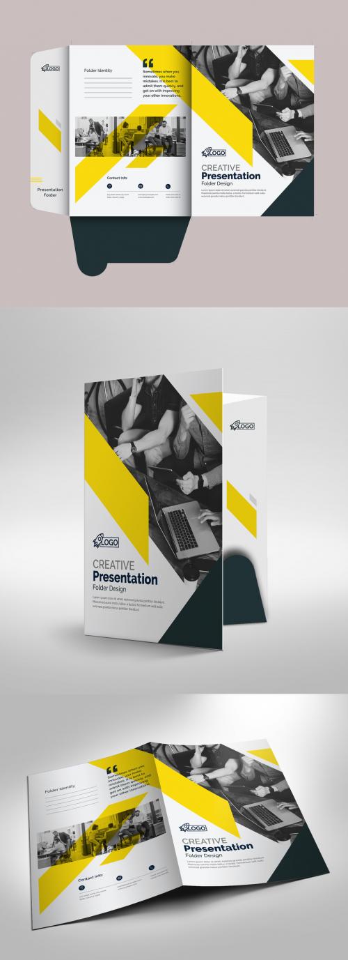 Clean Presentation Folder Layout with Yellow Premium Vector Accents - 461722573