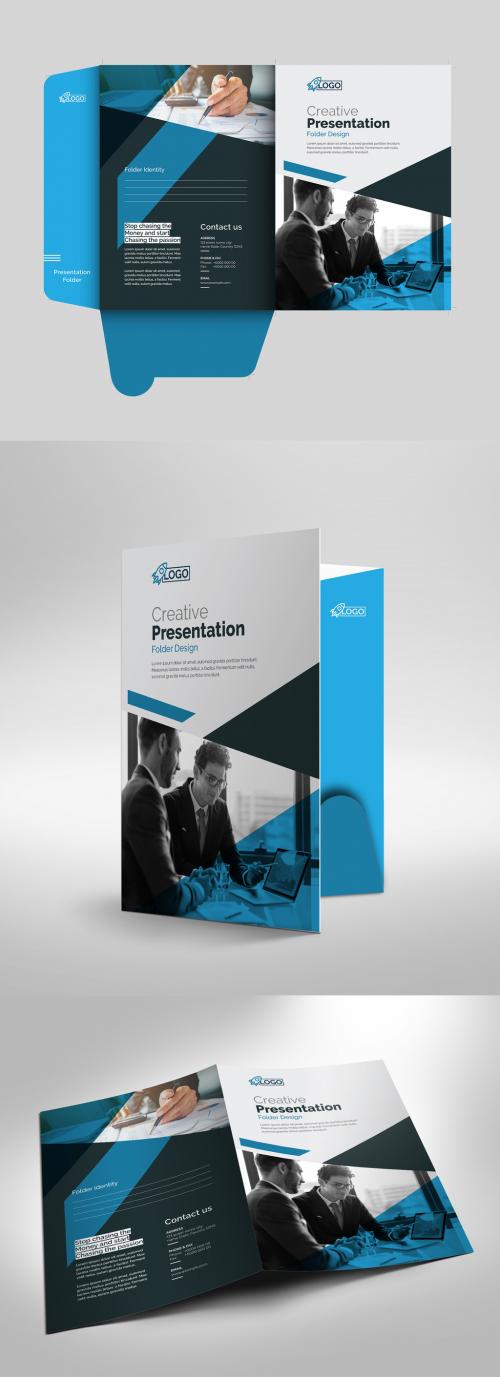 Blue Presentation Folder Layout with Premium Vector Accents - 461722576
