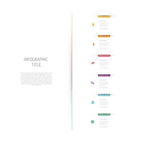 Six Vertical Elements Infographic with Color Bookmarks - 462310190