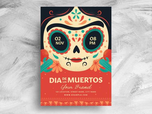 Dia De Los Muertos Day of the Dead Flyer with Sugar Skull Illustration - 462310486