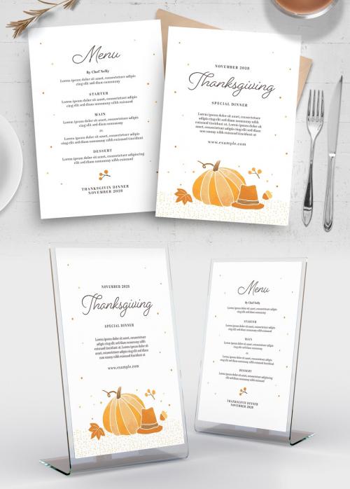 Minimal Thanksgiving Menu Card Layout Printable - 462310493