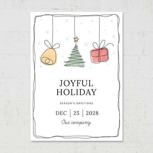 Simple Christmas Flyer Card Printable with Continuous Line Art - 462310499