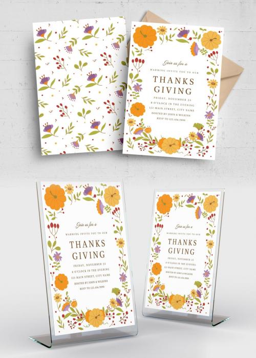Thanksgiving Flyer Card Invitation with Autumnal Fall Border Clipart - 462310505