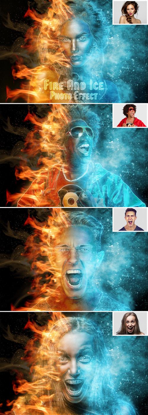 Burning Fire and Frozen Ice Photo Effect Mockup - 462310686