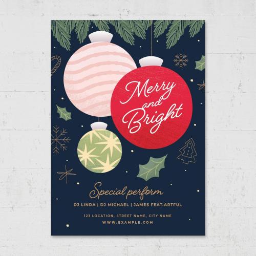 Christmas Greetings Card Flyer with Bauble Decoration - 462310834