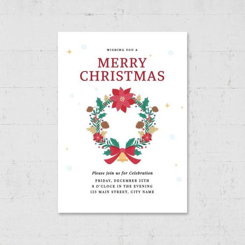 Simple Christmas Card Flyer with Decorative Wreath - 462310937