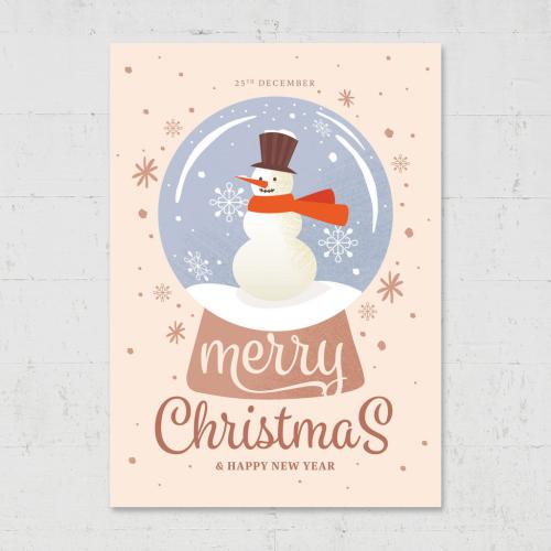 Christmas Flyer Greetings Card with Snowman Snow Globe - 462311013