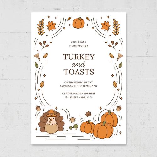 Thanksgiving Flyer Card with Cute Illustrations - 462311039