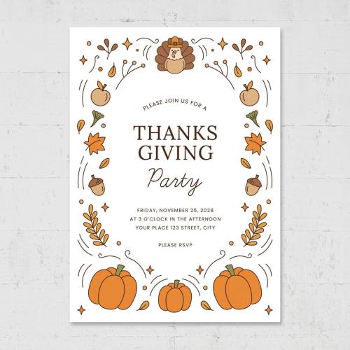 Autumn Fall Thanksgiving Flyer Card with Illustrations - 462311289