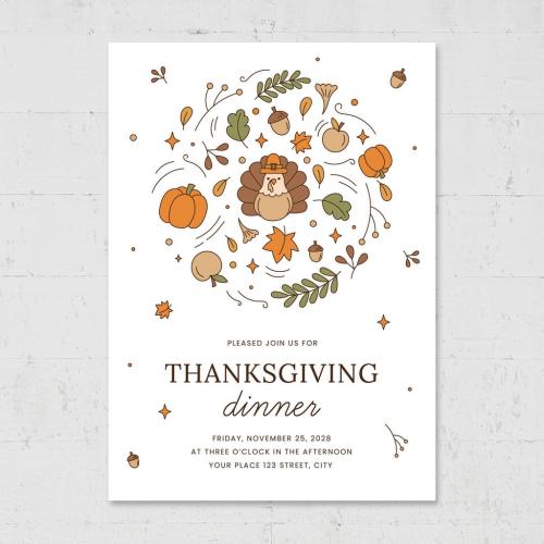 Thanksgiving Flyer Card with Autumn Fall Decorations - 462311342