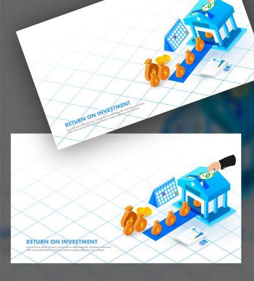 Landing Page Design, Isometric View of Human Invest His Money in Bank for Return on Investment Concept - 462954575