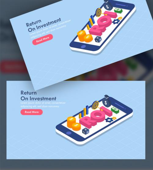 Return on Investment Concept Based Landing Page with 3D Roi Text and Financial Business Element at Smartphone Screen - 462954586