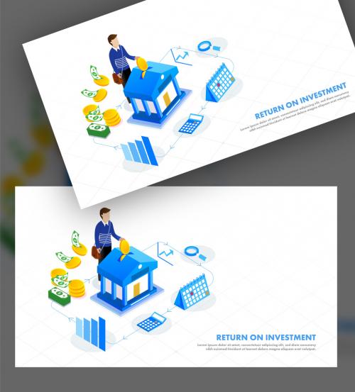 Responsive Landing Page Based Isometric Design, Man Saving His Money in Bank to Return Best Profit for Return on Investment Concept - 462954595