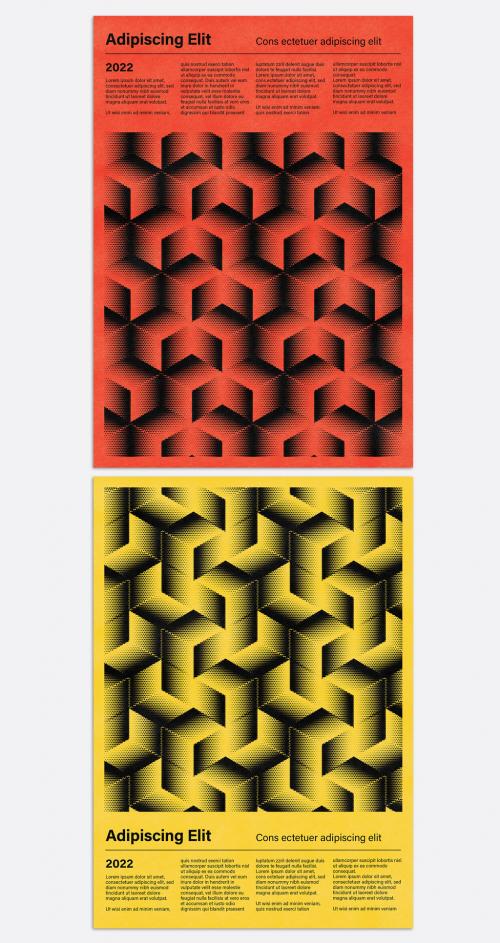 Trendy Isometric Cube Posters Design Layout with Halftone Pattern Effect - 463164623
