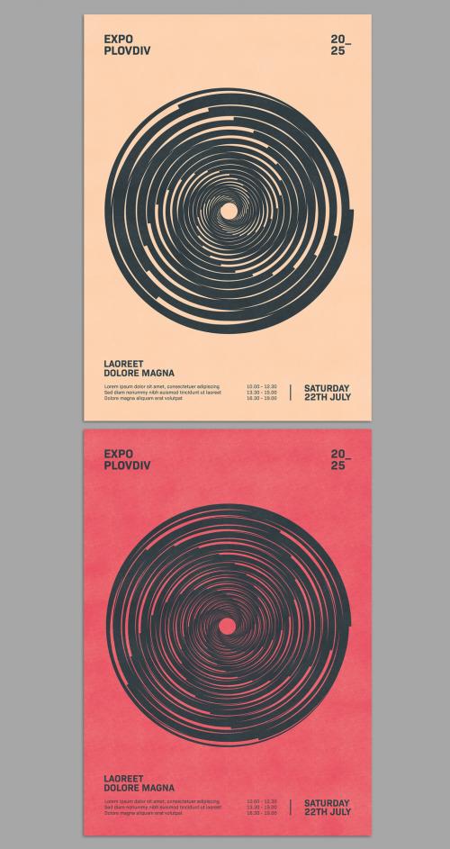 Creative Posters Layouts with Optical Illusion Spiral Tunnel Shape Composition - 463164624