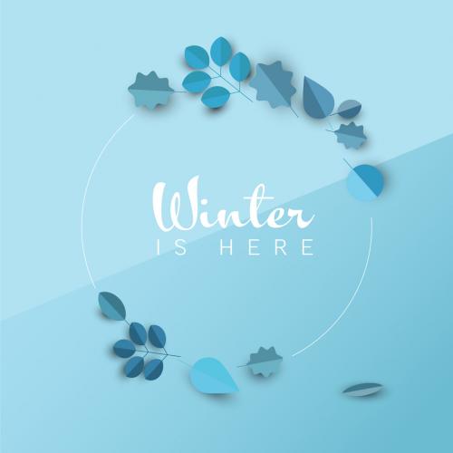 Winter Cold Blue Leaf Frame Circle Layout Template - 463164807